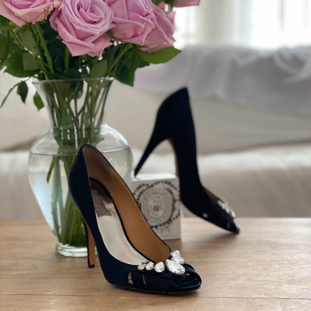 10 Badgley Mischka black heel with jewels/diamonds